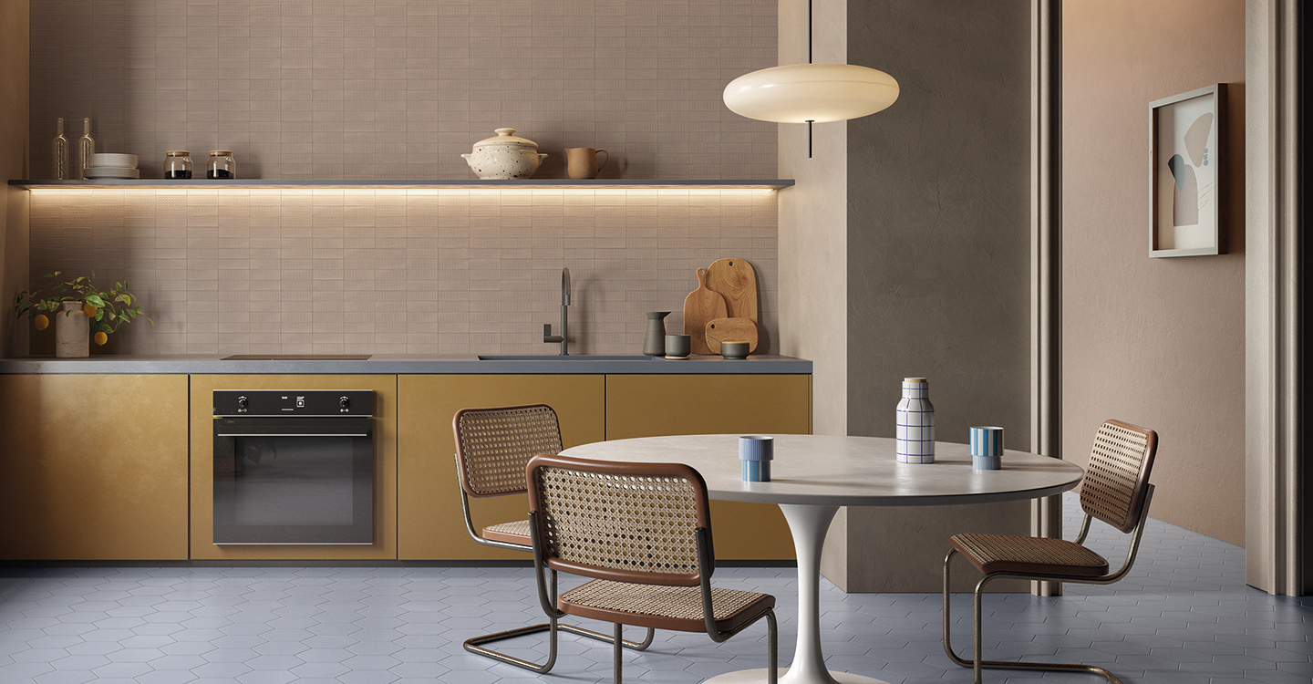 Sixty Cielo Esagona e Minibrick Fango Amb Cucina