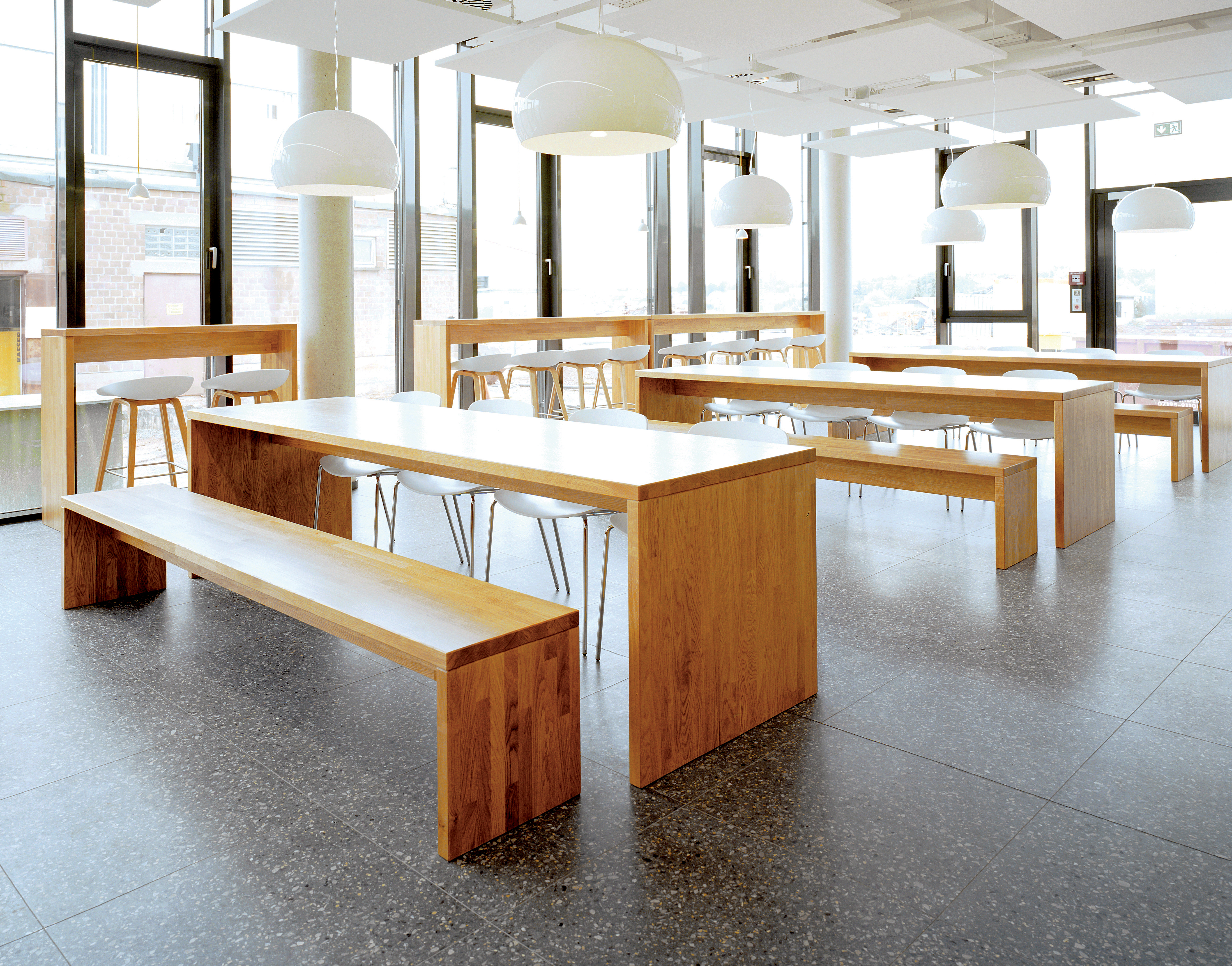 Large format terrazzo tile cafeteria