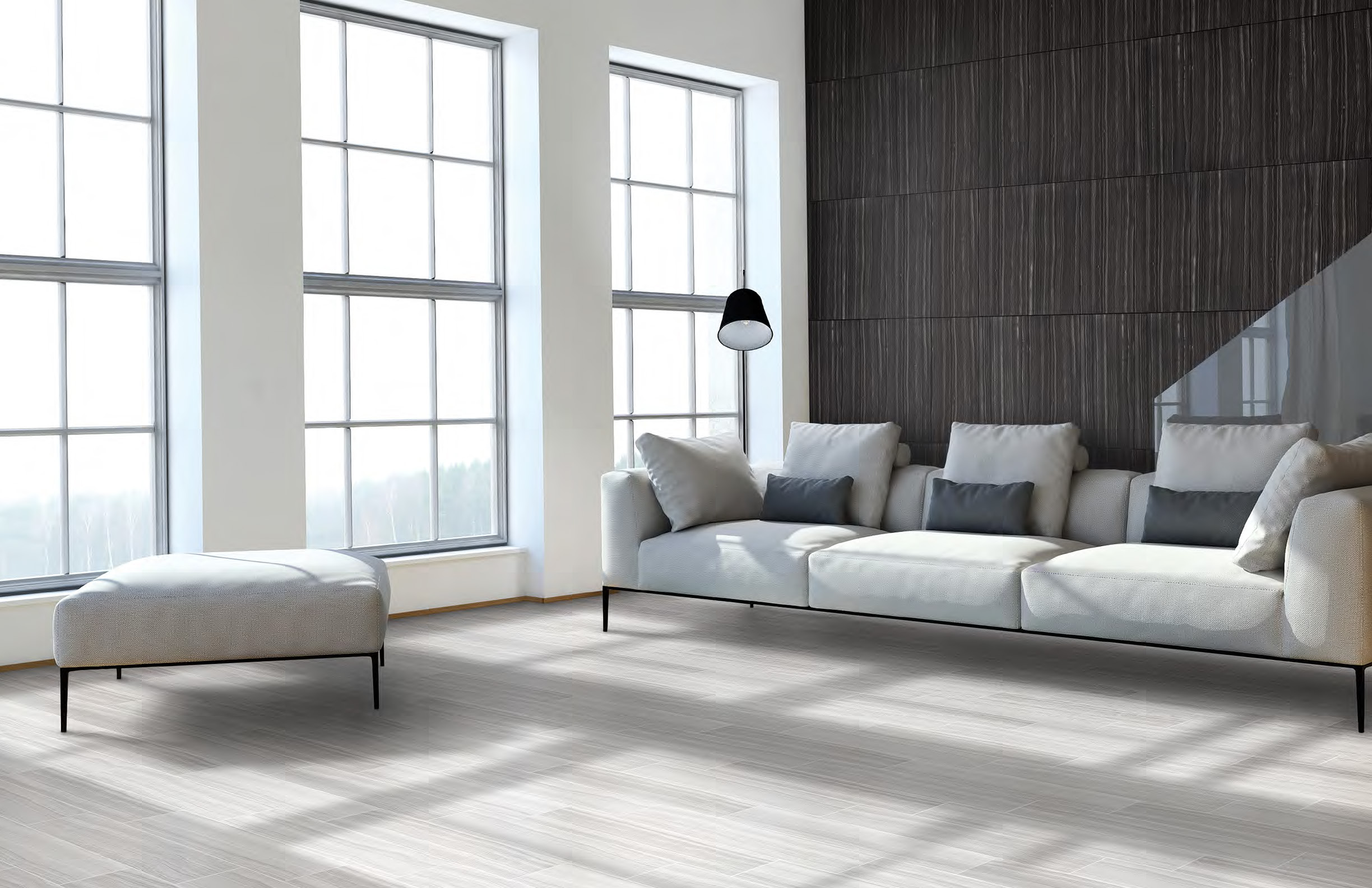 White wood-look tiles in modern apartment