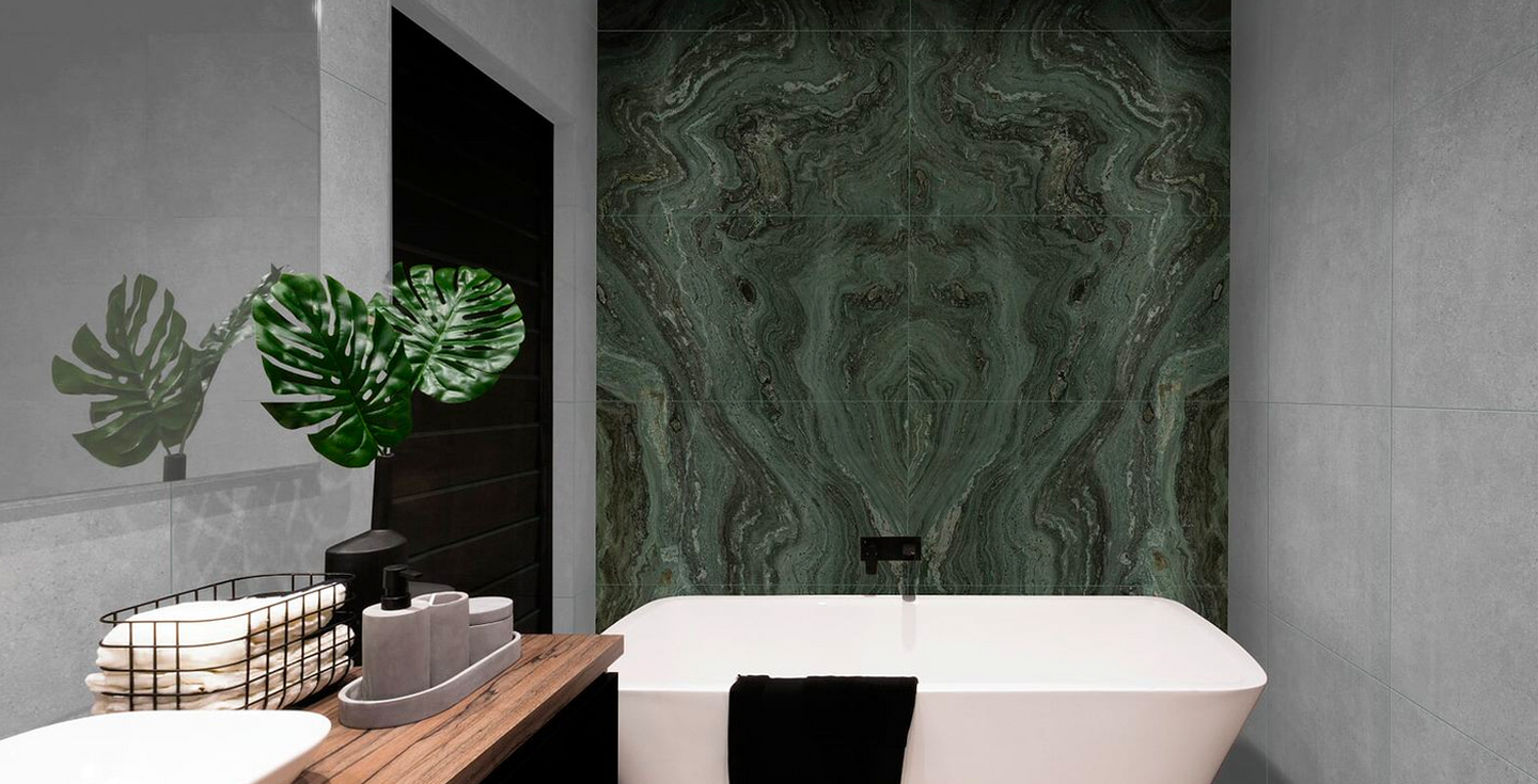 Dark green marble bathroom