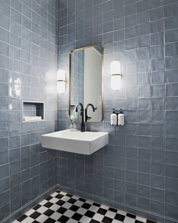 Handcrafted-inspired Cev Provencial tile installed in bathrooms.